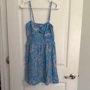 Roxy Light Blue Floral Smocked Sundress with Pink Accents